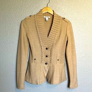 White House Black Market Tan Cardigan Sweater/Jacket with Military Style Accents